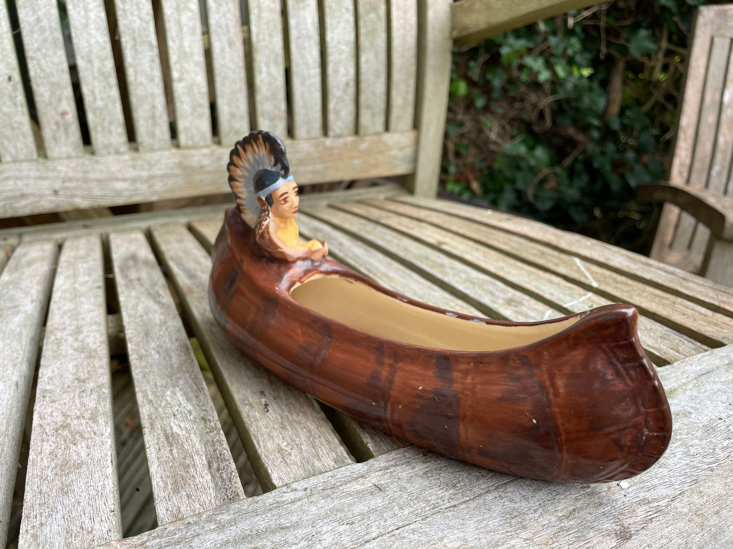 Burleigh Ware vintage 1930's native American Indian in a canoe