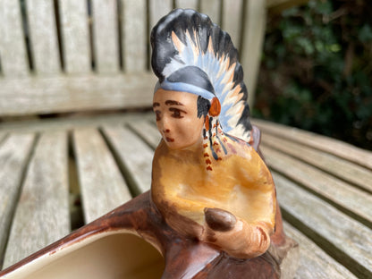 Burleigh Ware vintage 1930's native American Indian in a canoe