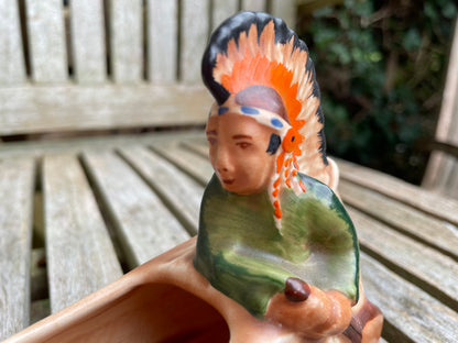 Burleigh Ware vintage 1930's native American Indian in a canoe