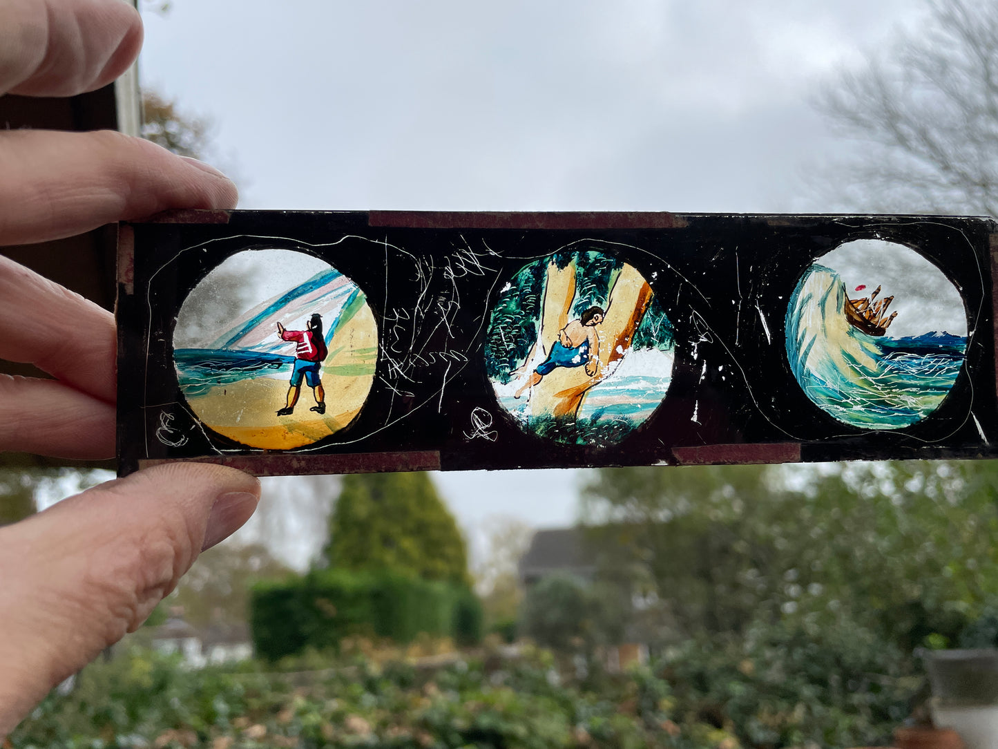 Victorian glass slides in original box magic lantern bright colours