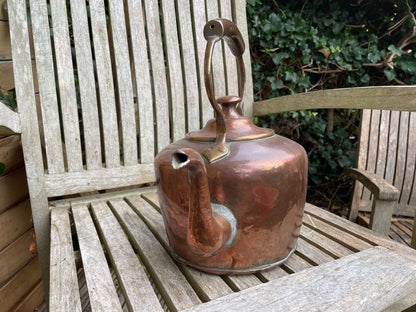 Large Victorian arts and crafts copper and brass hearth kettle 30cm tall