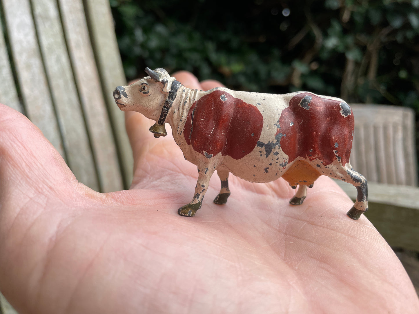 Antique Hand Painted Diecast Metal/Lead scale models of a cow and milkmaid by Johillco