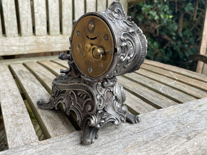 Working Renaissance-style French mini Mantel clock 12cm wide c1920