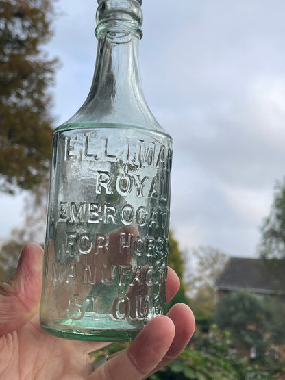 Antique glass bottle Elliman's Royal Embrocation for Horses Manufactory Slough