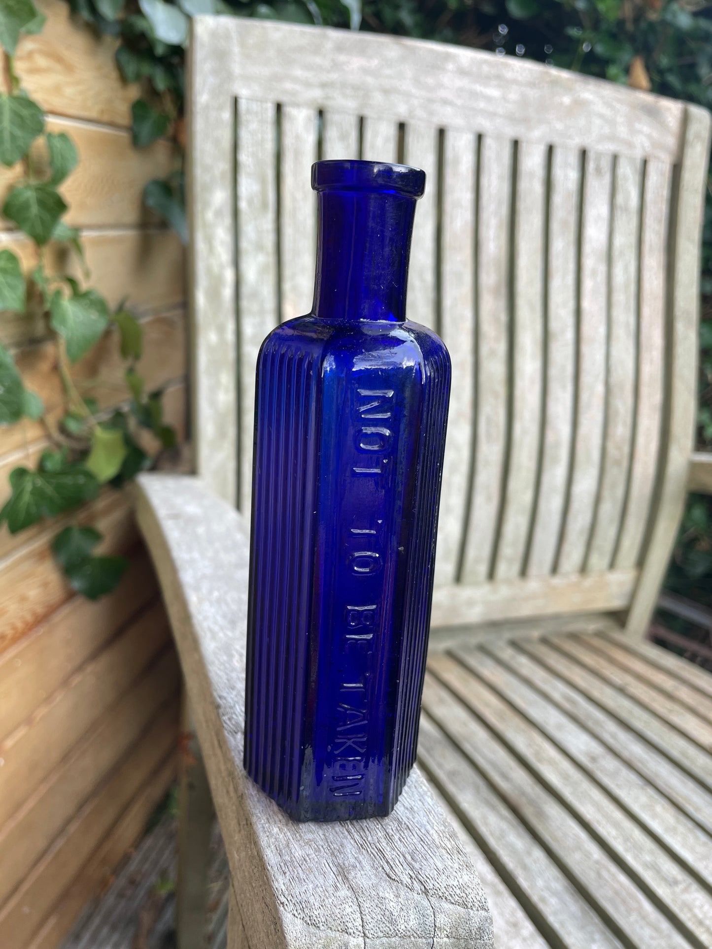 Cobalt Blue hexagonal 4oz Poison 'Not To Be Taken' Bottle c1890