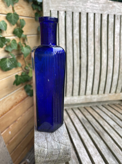 Cobalt Blue hexagonal 4oz Poison 'Not To Be Taken' Bottle c1890