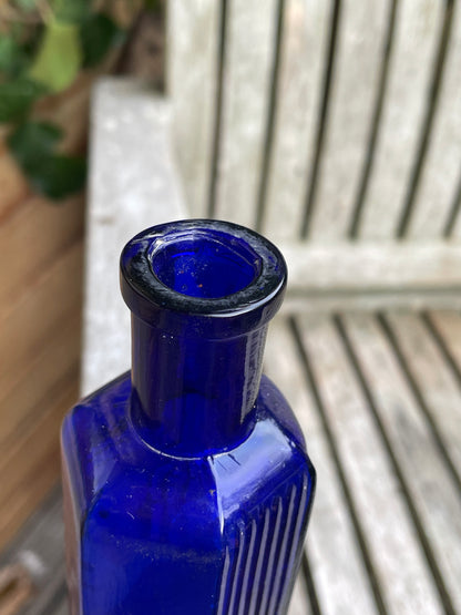 Cobalt Blue hexagonal 4oz Poison 'Not To Be Taken' Bottle c1890