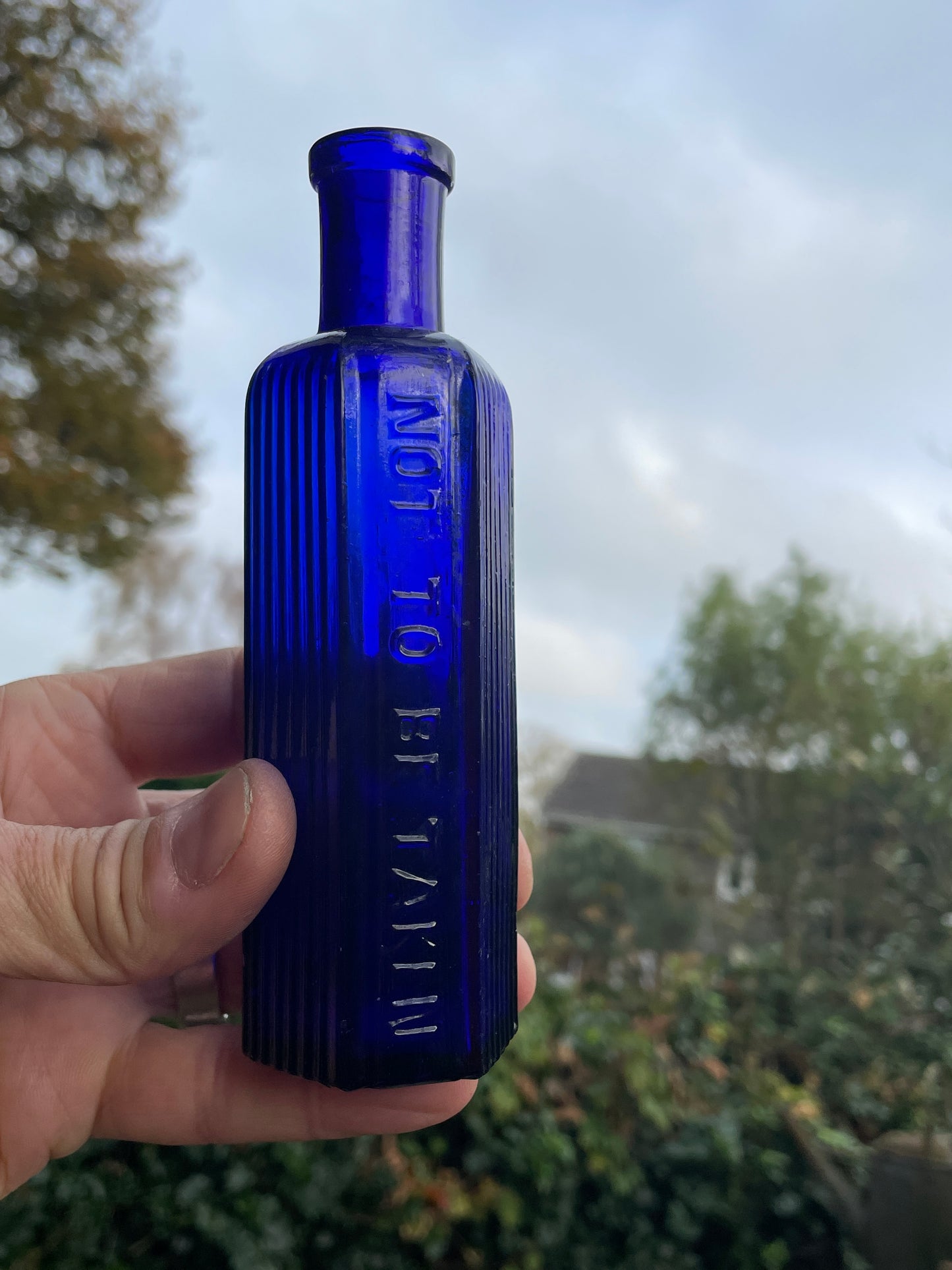 Cobalt Blue hexagonal 4oz Poison 'Not To Be Taken' Bottle c1890