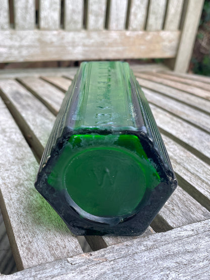 Victorian green hexagonal 'Not To Be Taken' ribbed Poison Bottle c1890's 17cm tall