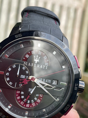 Maserati Ingegno Chronograph Black Dial Black Leather Men's Watch 45mm