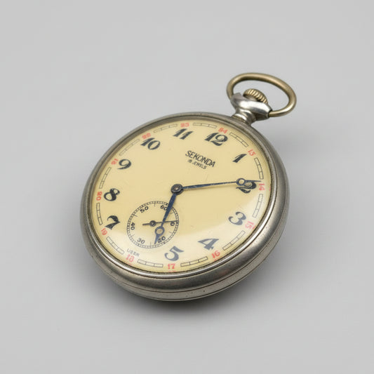 Vintage gents Sekonda 18 jewel USSR Siberian Express train pocket watch 338364 c1950's