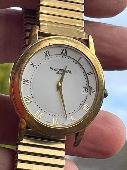 Vintage Raymond Weil Geneve 18k gold plated Unisex Swiss Seven jewel Quartz movement watch