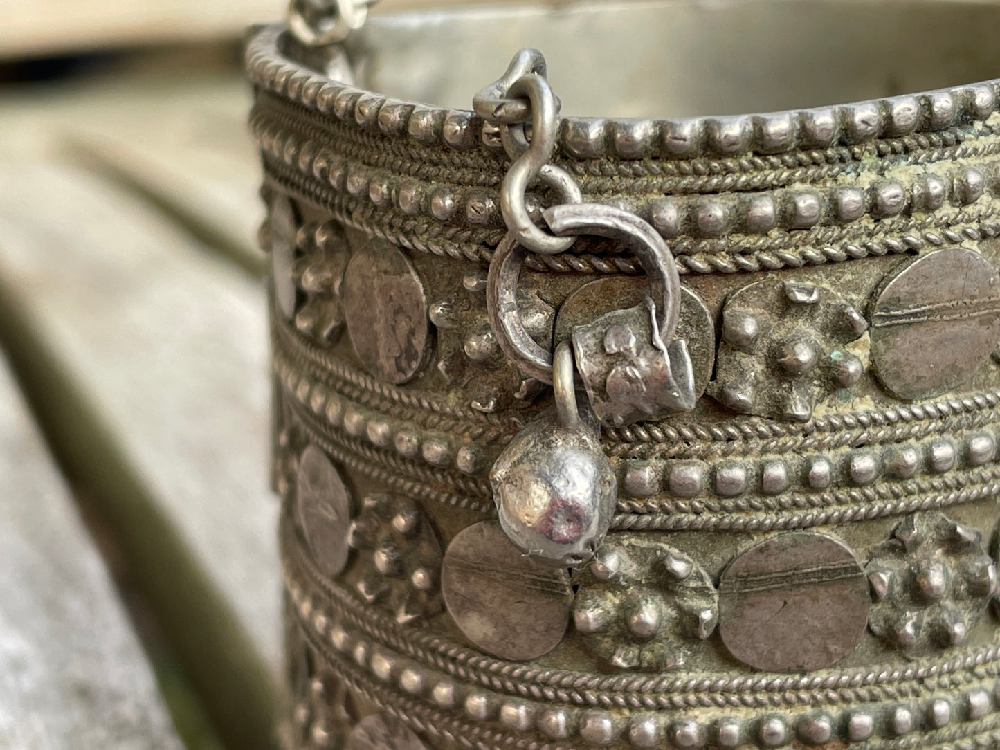 Bedouin white metal bangle cuff bracelet from Yemen