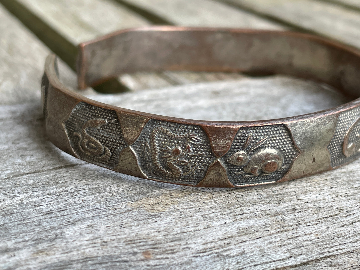 Chinese Bangle with Chinese zodiac animals and floral motif and Chinese inscription