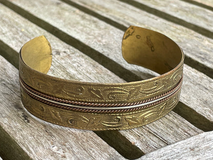 Copper and brass bracelet or Bangle loose twisted rope design