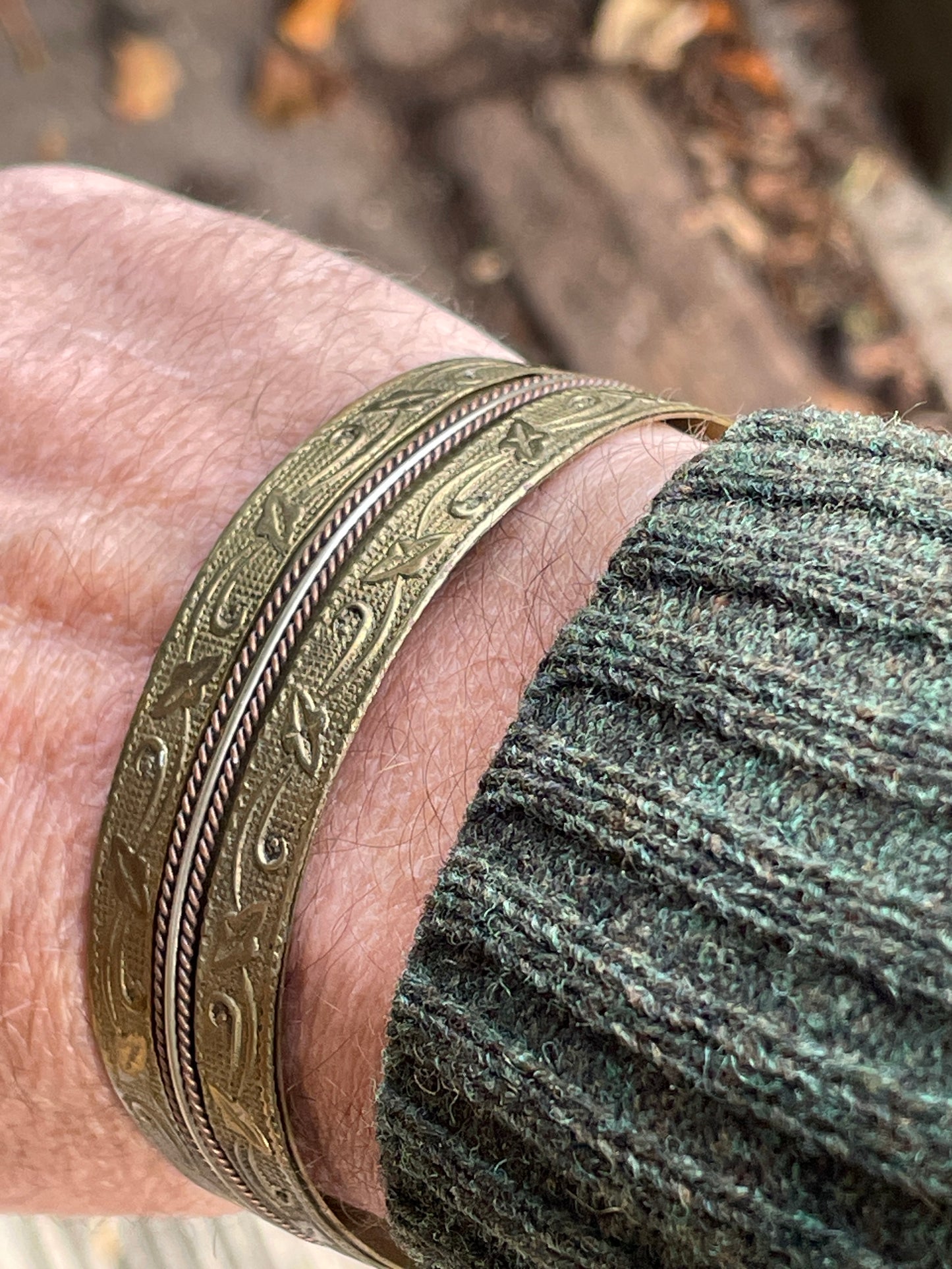 Copper and brass bracelet or Bangle loose twisted rope design