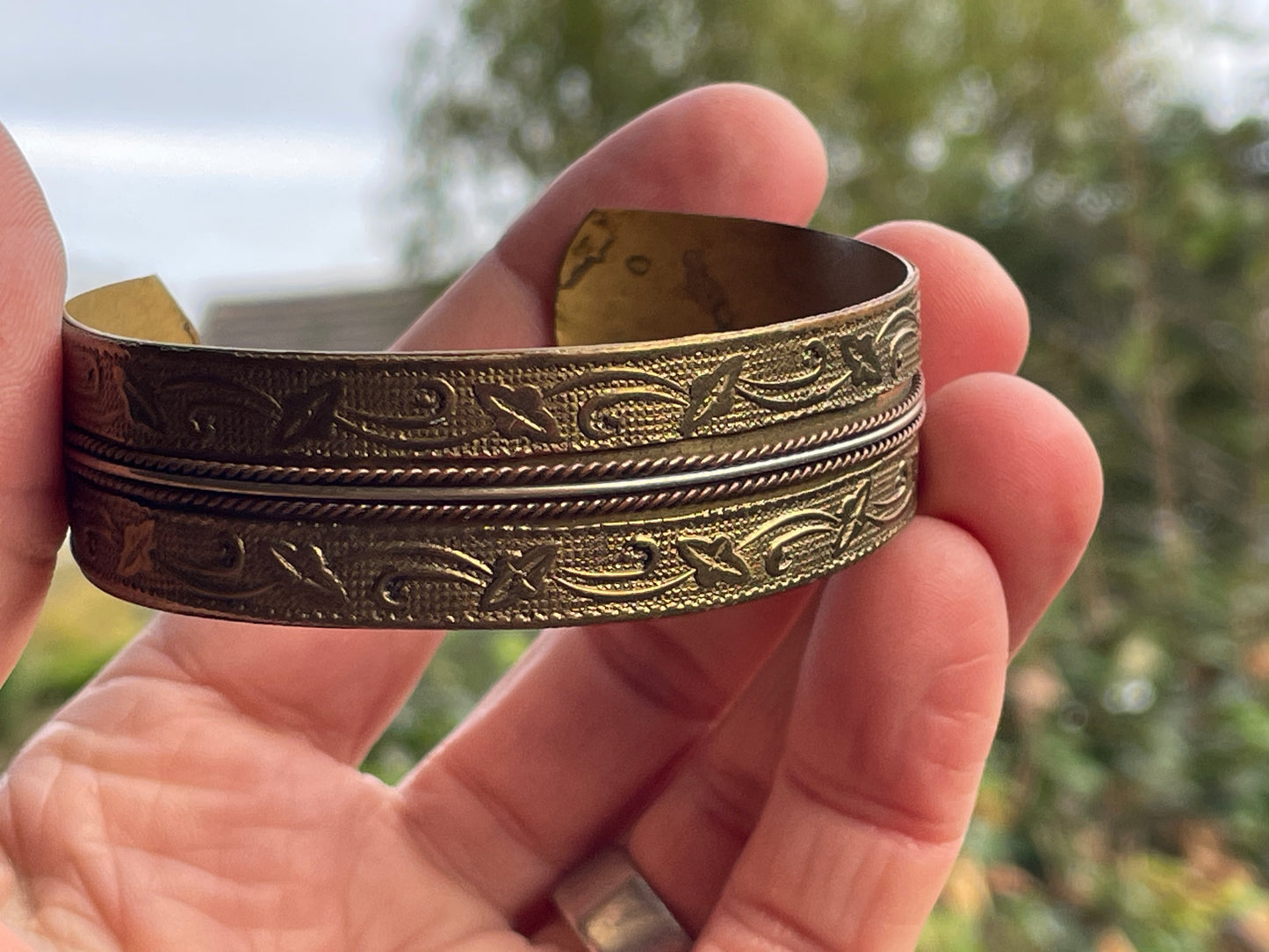 Copper and brass bracelet or Bangle loose twisted rope design