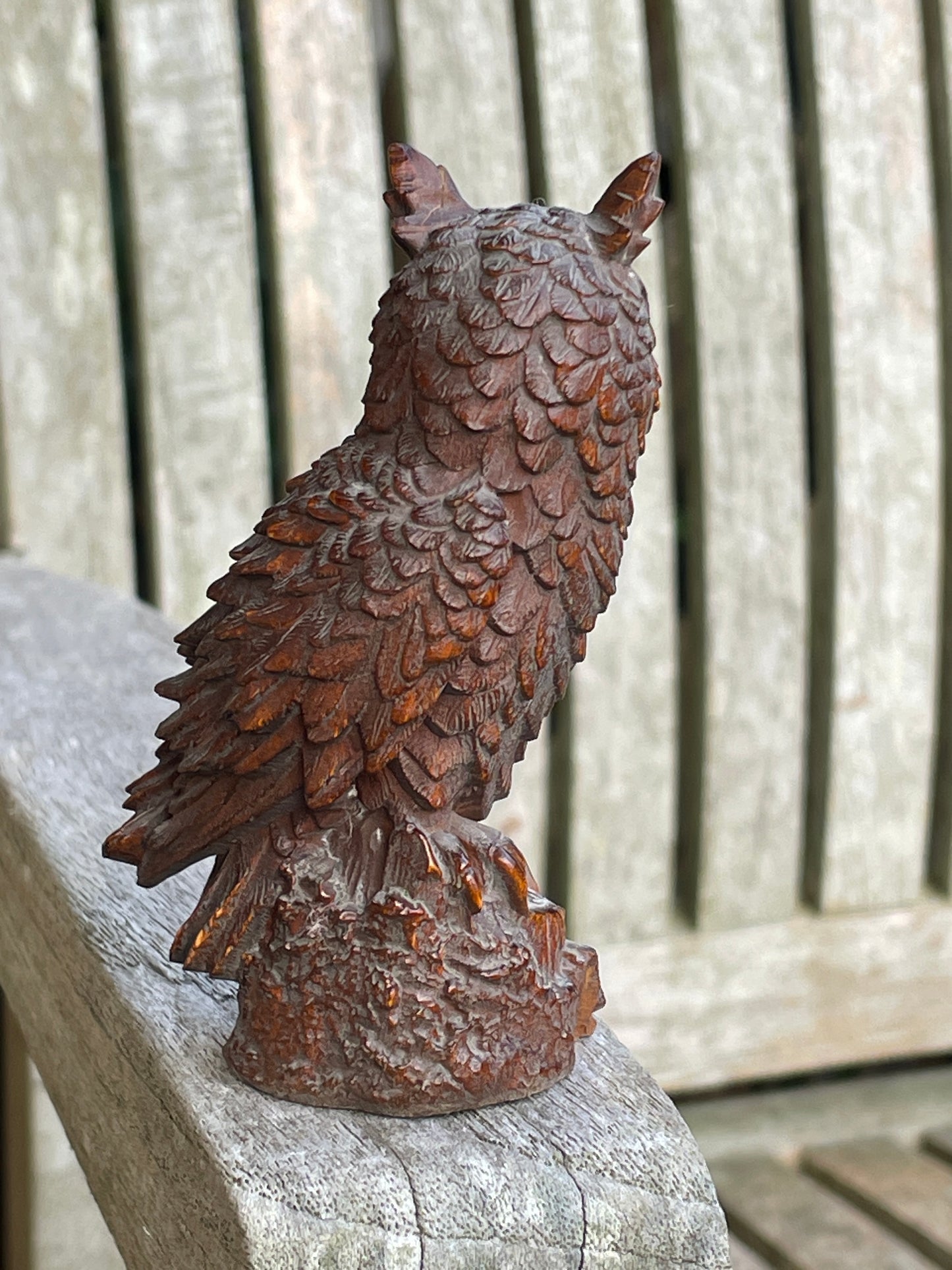 Hand carved wooden Great horned owl 9cm tall