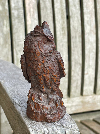 Hand carved wooden Great horned owl 9cm tall