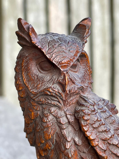 Hand carved wooden Great horned owl 9cm tall