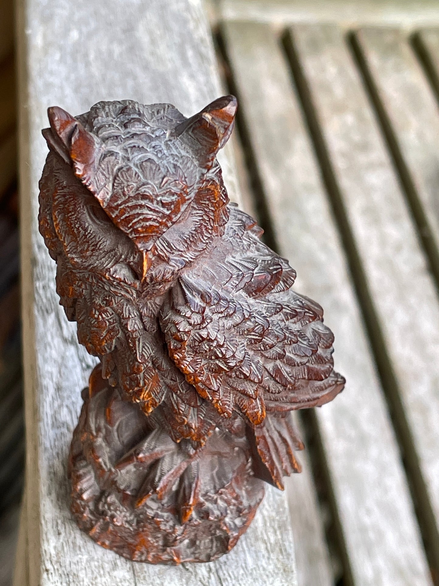 Hand carved wooden Great horned owl 9cm tall