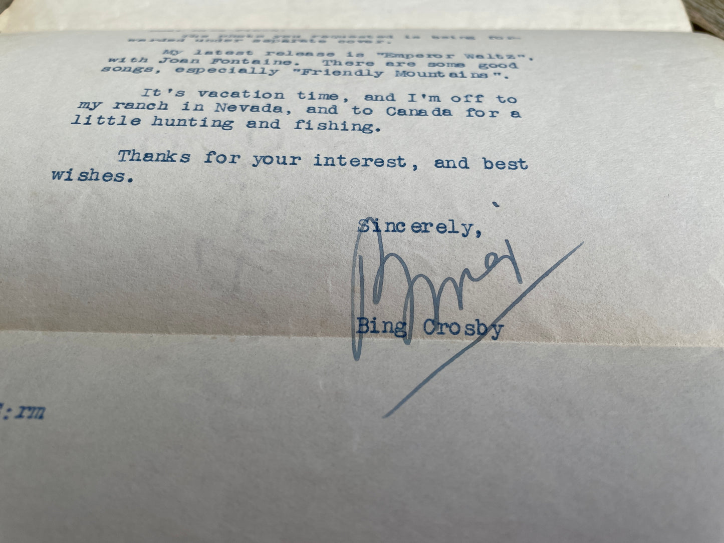 Original 1948 signed letter from Bing Crosby in Hollywood