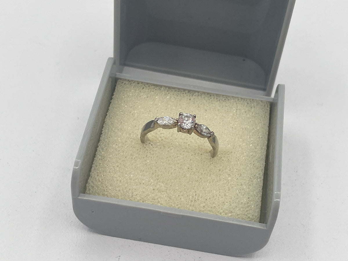 Sterling Silver Three-Stone Cubic Zirconia Dress Ring, UK Size M