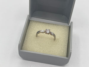 Sterling Silver Three-Stone Cubic Zirconia Dress Ring, UK Size M