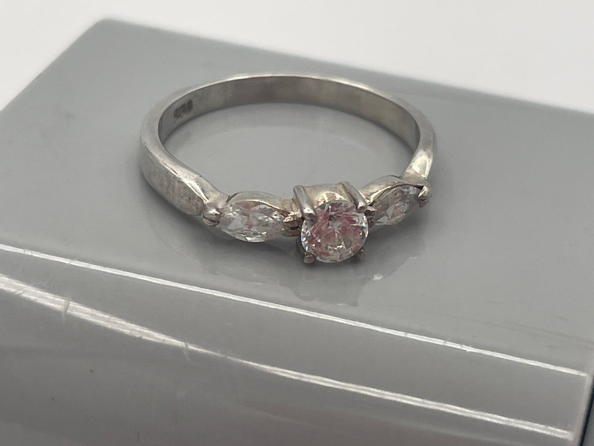 Sterling Silver Three-Stone Cubic Zirconia Dress Ring, UK Size M