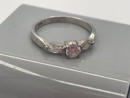 Sterling Silver Three-Stone Cubic Zirconia Dress Ring, UK Size M