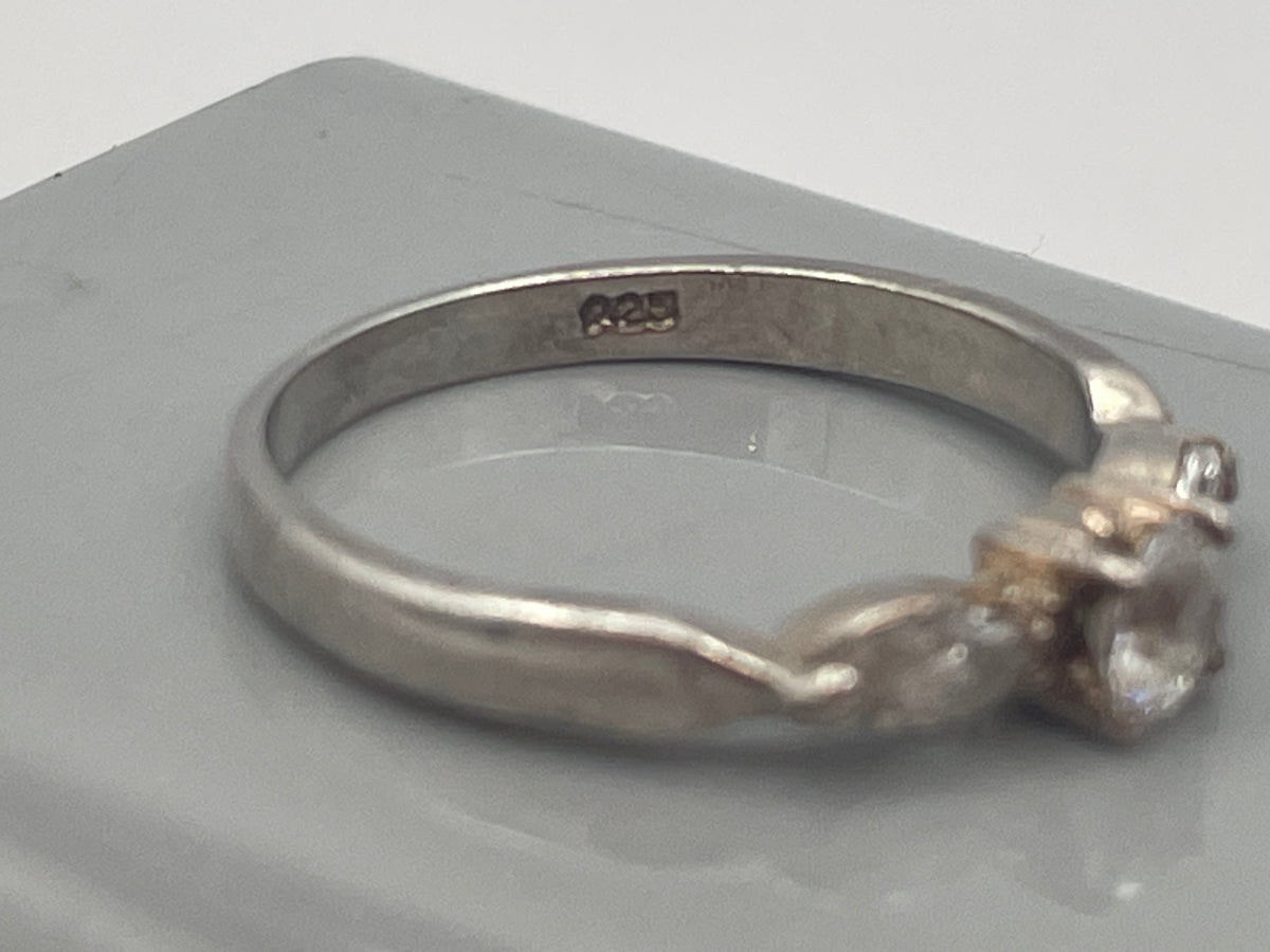 Sterling Silver Three-Stone Cubic Zirconia Dress Ring, UK Size M