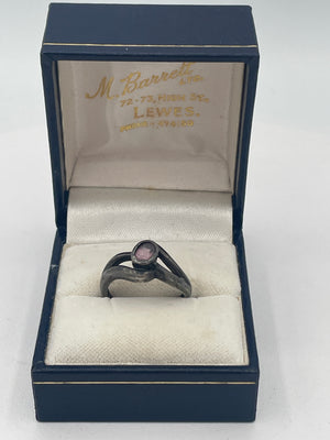 Vintage 925 Sterling Silver Pink Stone Crossover Ring, UK Size N