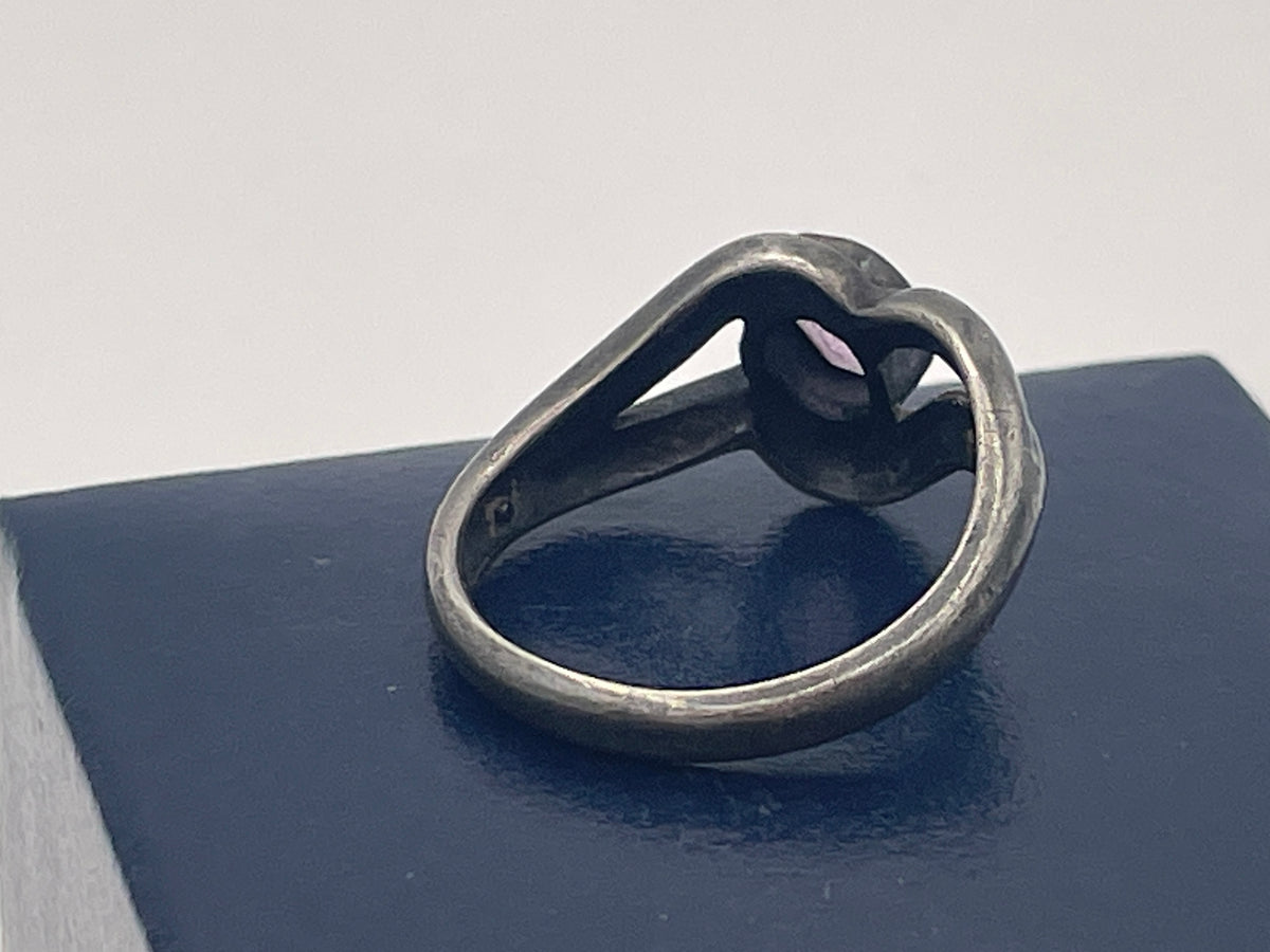 Vintage 925 Sterling Silver Pink Stone Crossover Ring, UK Size N