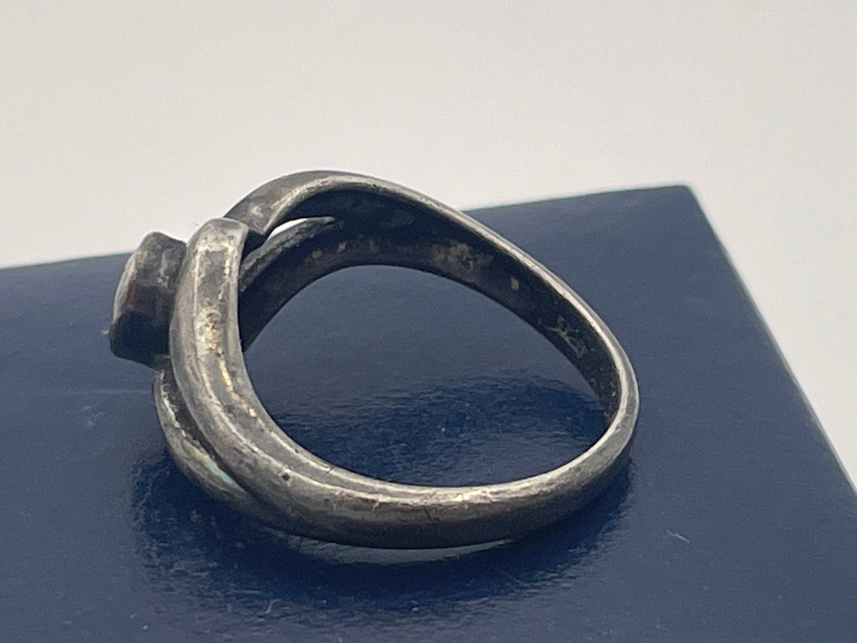 Vintage 925 Sterling Silver Pink Stone Crossover Ring, UK Size N