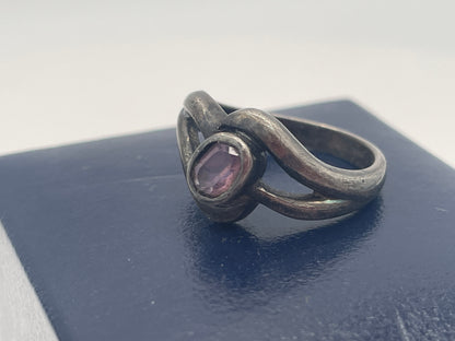Vintage 925 Sterling Silver Pink Stone Crossover Ring, UK Size N