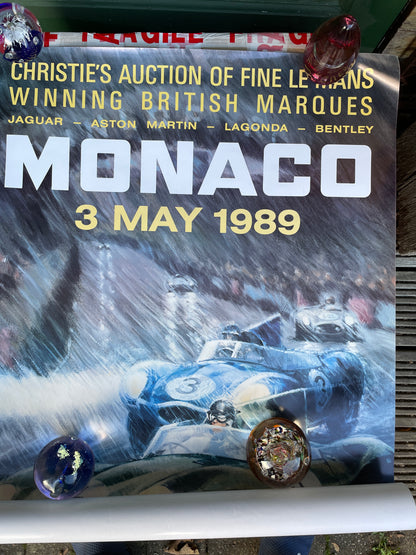 Original Christies auction of fine Le Mans winning British Marques Auction Monte Carlo poster