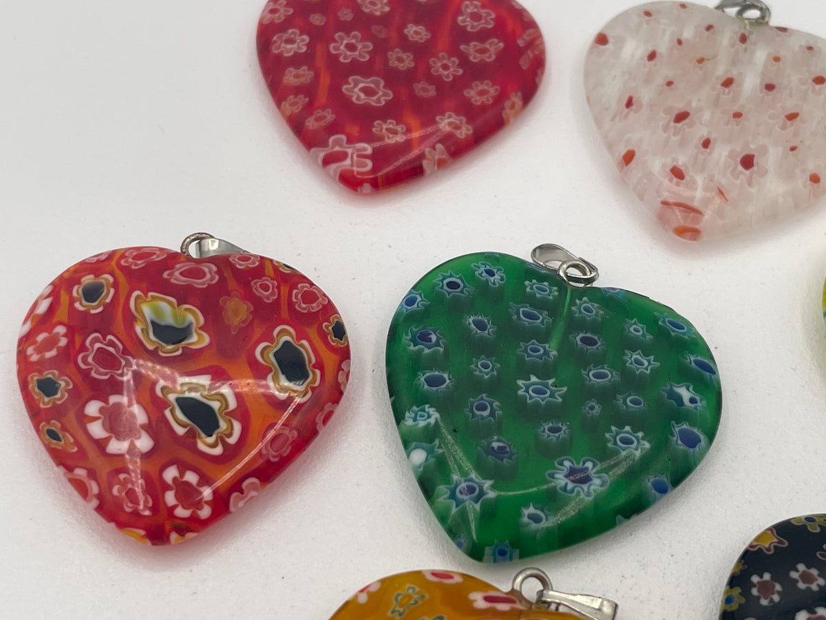 Collection of 10 Millefiori-Style Art Glass Pendants