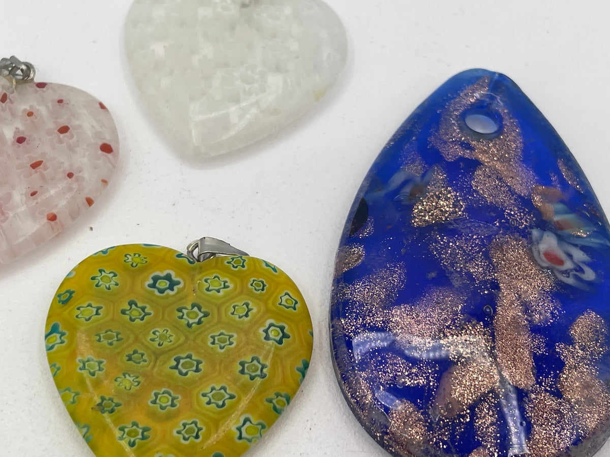 Collection of 10 Millefiori-Style Art Glass Pendants