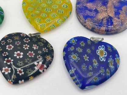 Collection of 10 Millefiori-Style Art Glass Pendants
