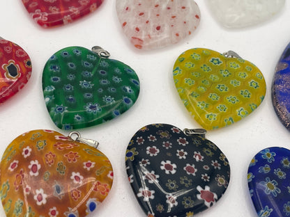 Collection of 10 Millefiori-Style Art Glass Pendants