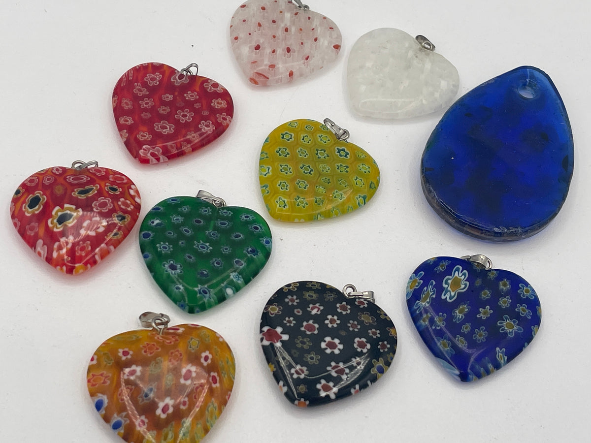 Collection of 10 Millefiori-Style Art Glass Pendants