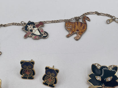Vintage Fish Enterprises Enamel Cat Jewellery Collection