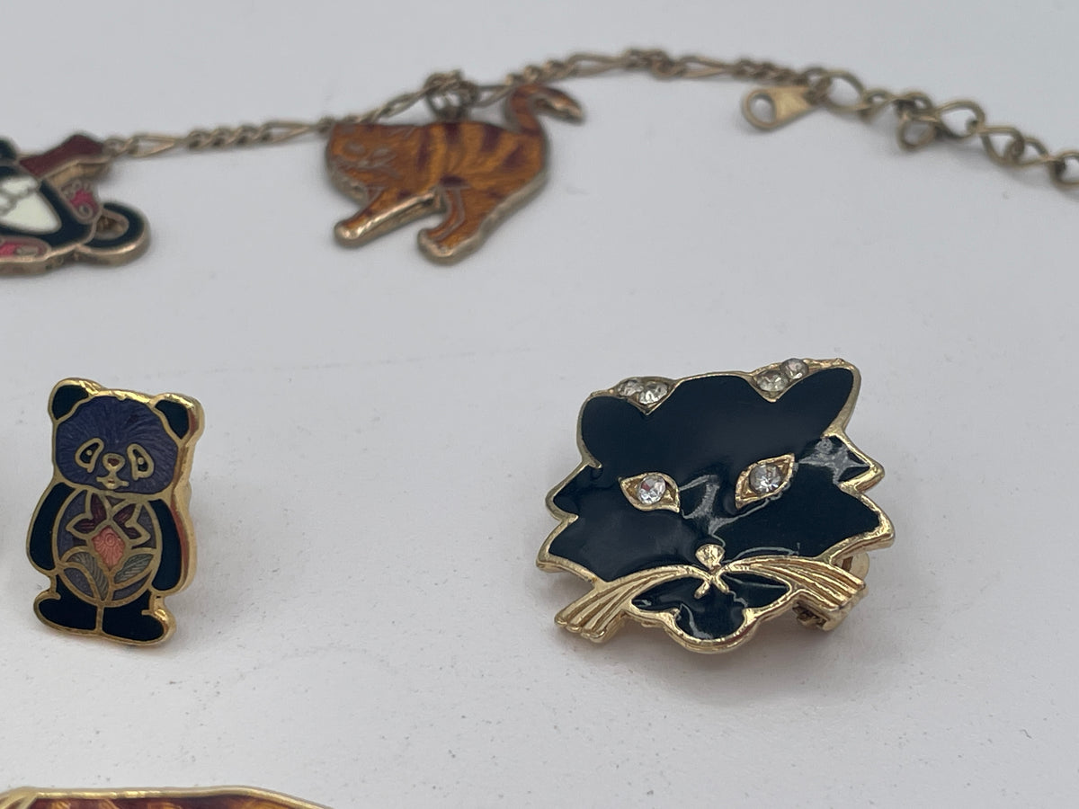 Vintage Fish Enterprises Enamel Cat Jewellery Collection