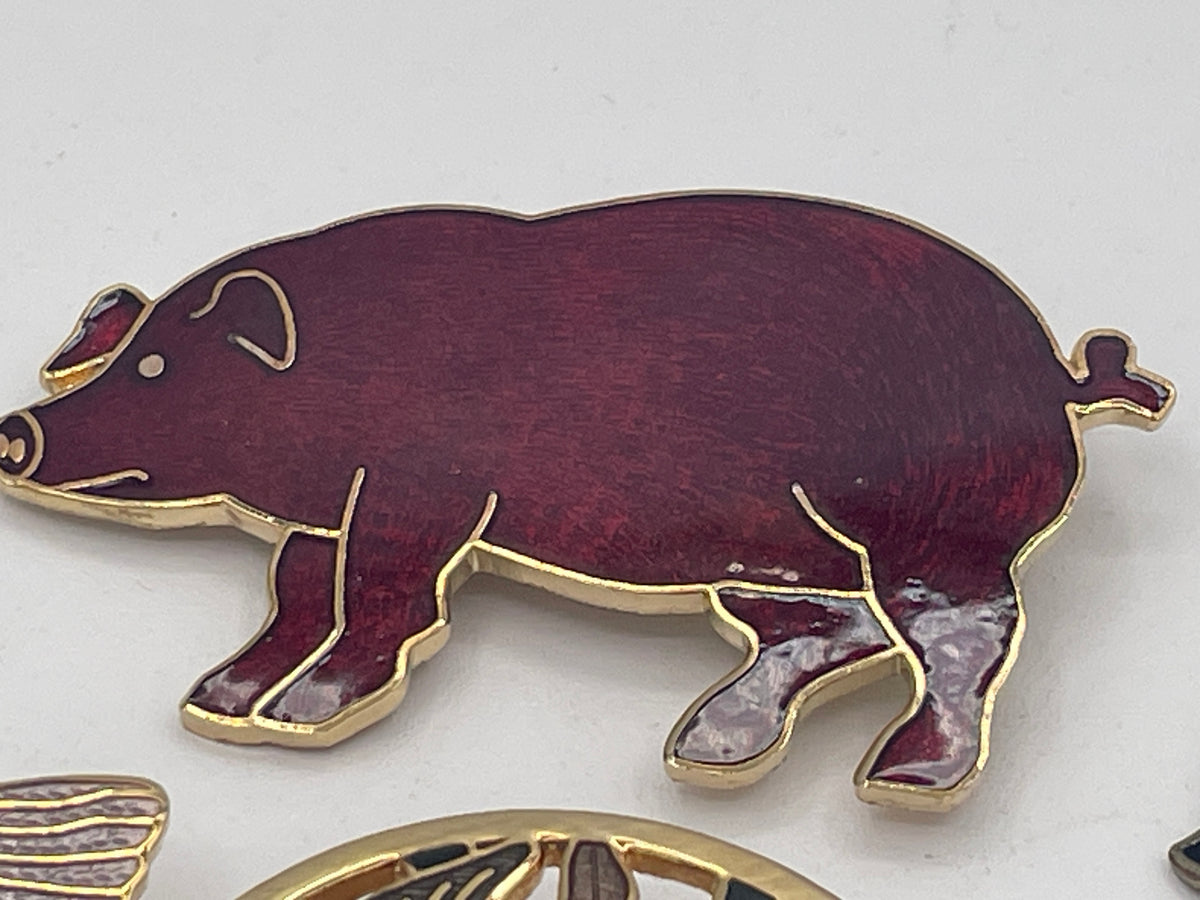 Vintage Enamel Animal Brooch Collection with Owl Stick Pin