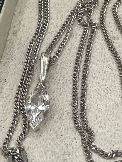 Sterling Silver Faceted Crystal Drop Pendant Necklace