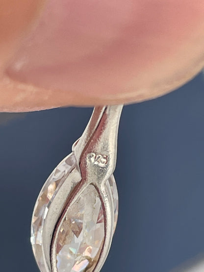 Sterling Silver Faceted Crystal Drop Pendant Necklace