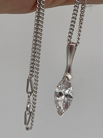Sterling Silver Faceted Crystal Drop Pendant Necklace