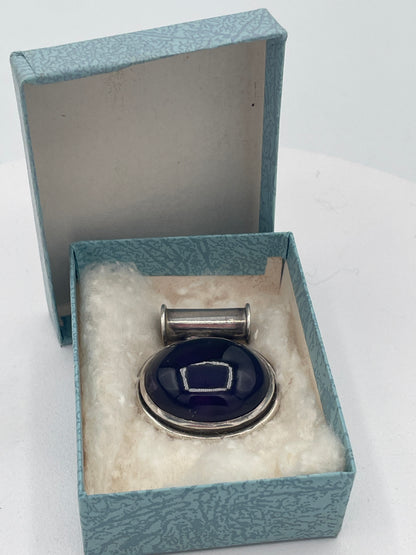 Large 925 Sterling Silver Amethyst Cabochon Pendant