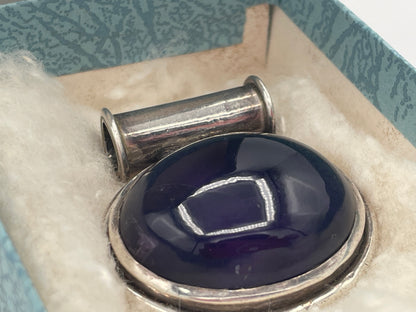 Large 925 Sterling Silver Amethyst Cabochon Pendant