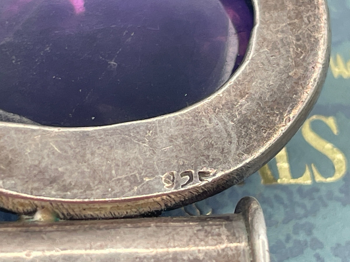 Large 925 Sterling Silver Amethyst Cabochon Pendant